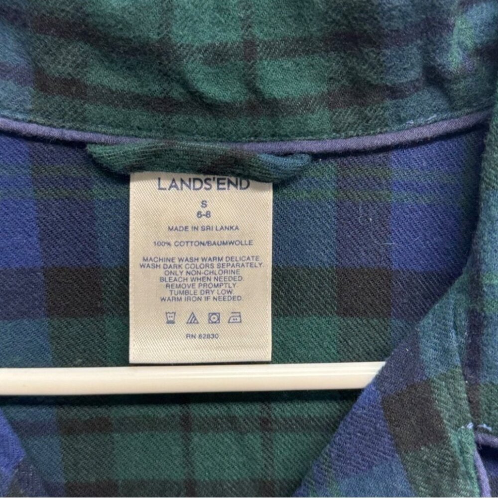 Lands End Womens Green/Blue Plaid Flannel Nightshirt Button-Up Long Sleeve Small - Picture 2 of 7